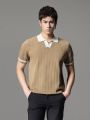 Summer Stripe Jacquard Short Sleeved Knitted Polo Tshirt For Men. 