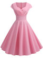 Pink Summer Dress Women V Neck Vintage Robe Elegant Retro Pin up Party Office Midi Dresses.