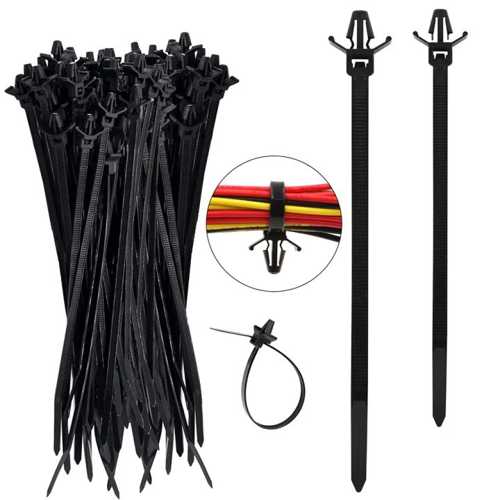 100Pcs Nylon Cable Tie Multi-Purpose Self-locking Wire Wrap Strap Zip Tie Cars Mount Wire Tie Clip for Automotive Supplies