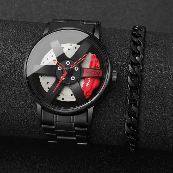 2PCS%20Fashion%20Men%20Sports%20Watches%203d%20Car%20Wheel%20Stainless%20Steel%20Band%20Wrist%20Watch%20Men's%20Quartz%20Watch%20Bracelet%20Set%EF%BC%88Without%20Box%EF%BC%89%20-%20Image%205