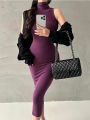 Red Skinny Sexy Turtleneck Midi Dress Women Evening Party Ladies Elastic Hip Wrap Elegant Bodycon Dresses Y2k Clothing. 