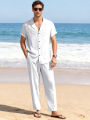 Men Beach Short Sleeve Shirt Pants Set Summer Casual Ice Silk Polo Shirt Long Pants 2-Piece Set Trendy Daily Male Suit. 