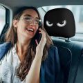 2PCS Funny Slanted Eyes Cartoon Print Car Pillowcase Cover Soft Comfortable Automobile Auto Seat Headrest Washable Fabric.