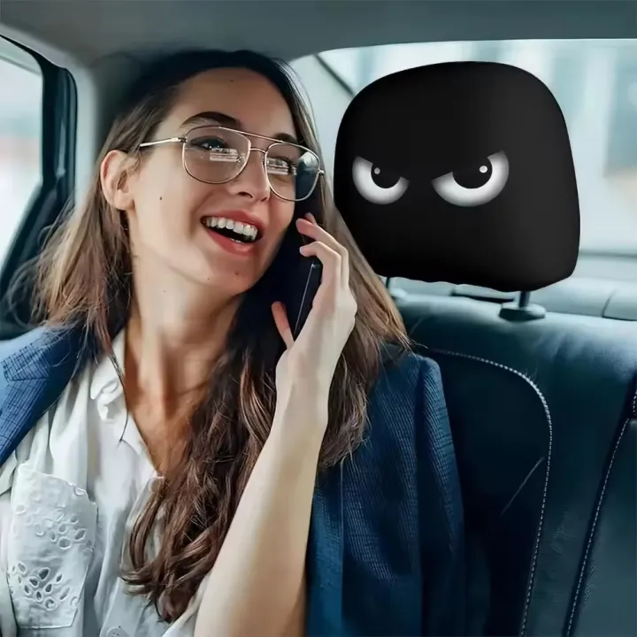 2PCS%20Funny%20Slanted%20Eyes%20Cartoon%20Print%20Car%20Pillowcase%20Cover%20Soft%20Comfortable%20Automobile%20Auto%20Seat%20Headrest%20Washable%20Fabric%20-%20Image%204