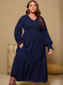 plus Size Women's Pullover V-Neck Long Sleeve Dress Autumn 2025 Printed Loose Casual Fashion Best Choice for Autumn.