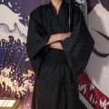 Black Summer Navy Japanese Traditional Samurai Kimono For Men Yukata Bathing Robe Hekoobi Loose Style Homewear Long Gown Cotton. 