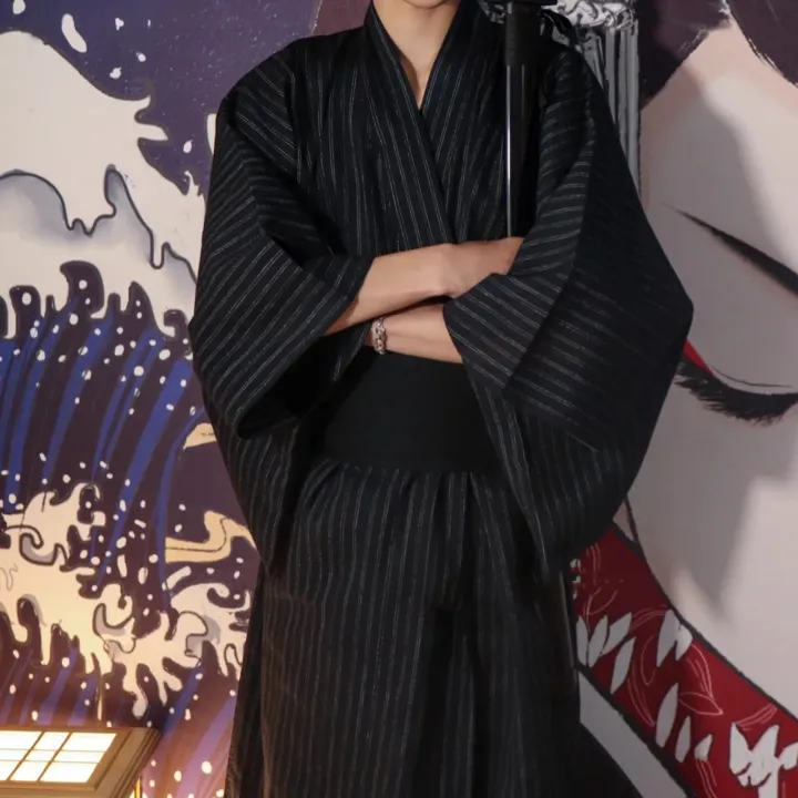 Black%20Summer%20Navy%20Japanese%20Traditional%20Samurai%20Kimono%20For%20Men%20Yukata%20Bathing%20Robe%20Hekoobi%20Loose%20Style%20Homewear%20Long%20Gown%20Cotton%20-%20Image%204