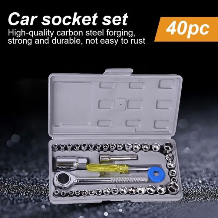 New 40 pieces Car/Motorcycle Socket Set | Original 40 Piece Toolkit Tool kit Combination Socket Ratchet Wrench Set Tool Kit Toolkit Goti Set Ring Spanner Pana Set Screw Driver Bit Set Hand Toolkit Tools Kit Car Bike Cycle Repairing Hand Tool kit Toolkit