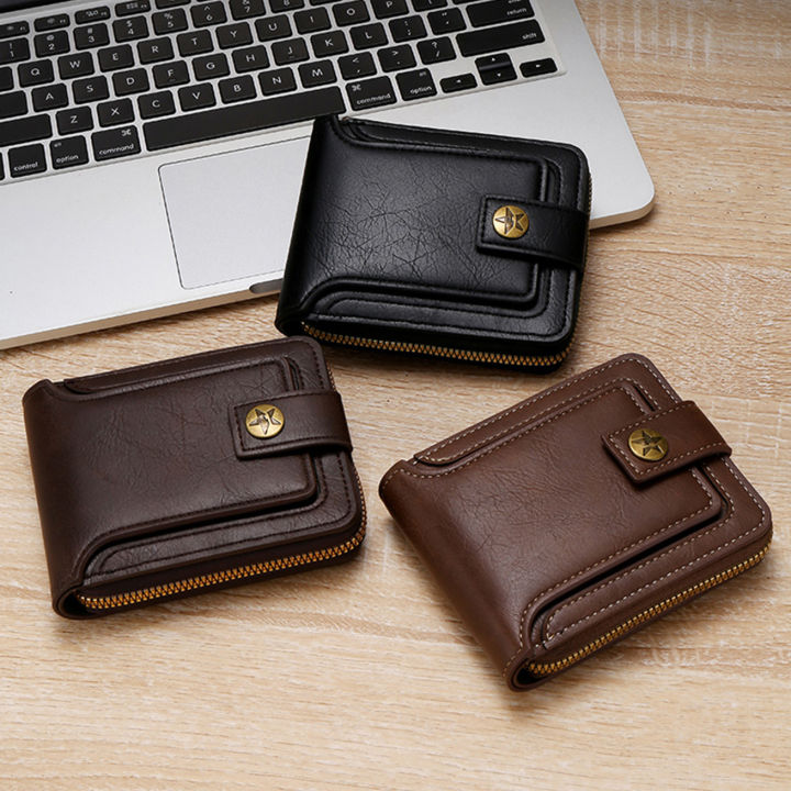 Vintage%20Men%20High%20Quality%20PU%20Leather%20Small%20Wallet%20Short%20Horizontal%20Zipper%20Coin%20Pocket%20Tri-fold%20Card%20Case%20Purse%20billetera%20hombre%20-%20Image%202