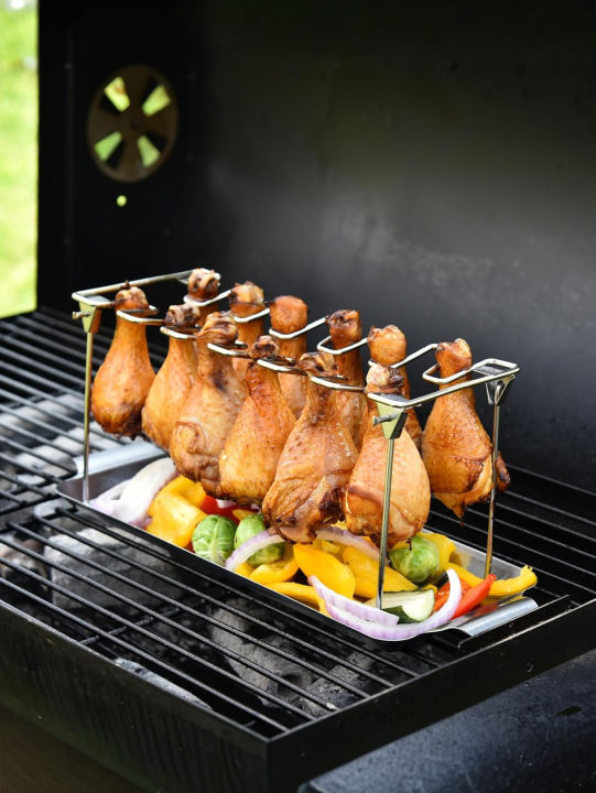 Chicken%20Leg%20Rack%20for%20Grill%20with%20Drip%20Tray-%2014%20Slots%20Chicken%20Wing%20Rack-%20Premium%20Stainless%20Steel%20Chicken%20Drumstick%20Rack%20for%20Smoker%20-%20Image%203