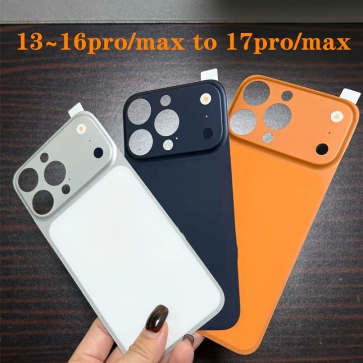 For IPhone 16 15 14 Pro Max Convert to 17 Pro Max Back Sticker Protection Cover with Fake Camera Lens Protector