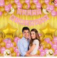 Happy Birthday Decoration Combo of 5 Items / Birthday Party Decoration Pink and Gold Theme. Pack of 33 Pcs Material Rubber and Foil. 