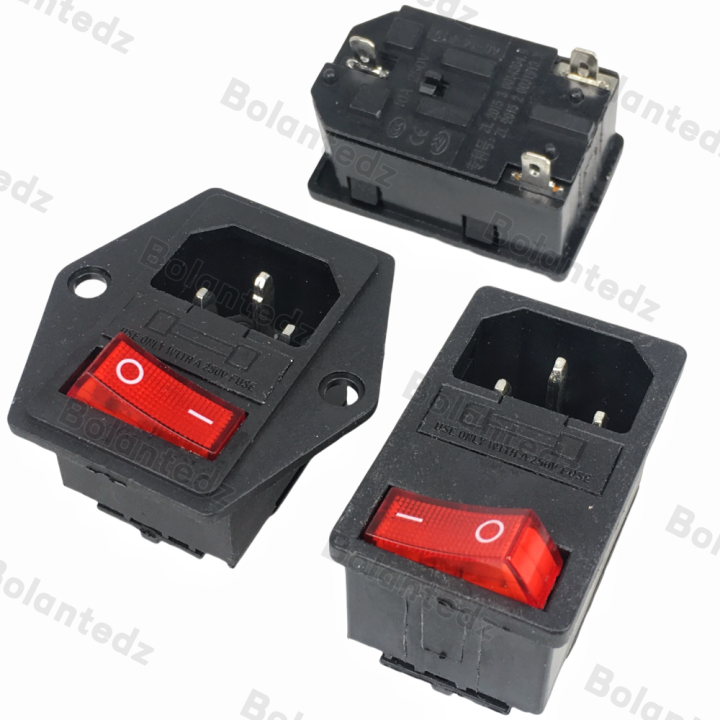 X Rocker Plug Socket Electrical AC Socket IEC320 C14 3 Pin Red LED 250V Rocker Switch 10A ...