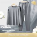 Men's Solid Color Pajama Set Soft Cotton Loose Fit Street Ready Comfortable Loungewear Pajamas. 