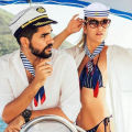 1 Set Sailor Hat,Captain Hat,Party Leader Hat Scarf,Suitable for Party,Retirement Party,Summer Cruise,Adult Party,Music Festival. 