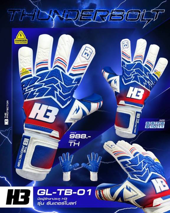 Thunderbolt 2025 H3 goalkeeper gloves with 5 finger safe