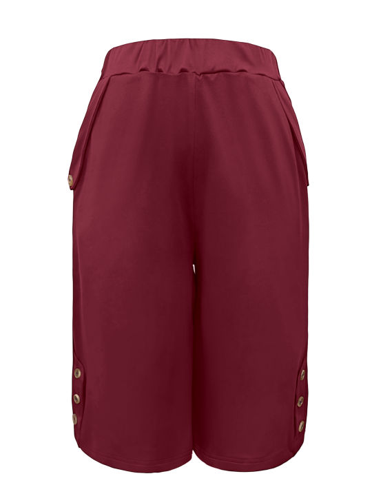 FLASH%20DEAL%20Women's%20Casual%20Knee%20Length%20Shorts%202025%20Summer%20New%20Elastic%20Waist%20Loose%20Fit%20Solid%20Color%20Shorts%20with%20Side%20Button%20Detail%20-%20Image%206