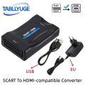 1080P SCART To HDMI-compatible Video Audio Converter Adapter with USB/EU Power Cable  for TV DVD Sky Box Plug and Play DC Cable. 