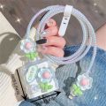 Cute Blue Flower Charger Cable Protector For Iphone15 14 13 18W20W Original Charger Protector Data Line Spiral Winder Protective. 
