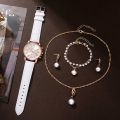 Womens Fashion Watches Luxury Rhinestone Necklace Bracelet Earrings Set Elegant Causal Wristwatch Quartz Watch For Ladies Clock. 