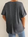 Plus Size Women's V-Neck Short Sleeve Casual T-Shirt with Front Pockets Comfortable and Stylish Top.