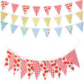12 Pcs of Red Strawberry Checkered Single-Layer Fabric Triangle Flag for Wedding Western Style Wedding Decoration String Flag.