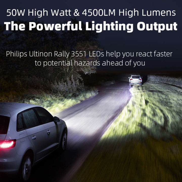 Philips%20Ultinon%20Rally%203551%20LED%20H4%20H7%20H11%20HB3%20HB4%20HIR2%20Max%20Power%2050W%204500LM%20Car%20Headlight%206500K%20White%20Max%20Lumen%20Watt%20LED%20Bulbs%202X%20-%20Image%203
