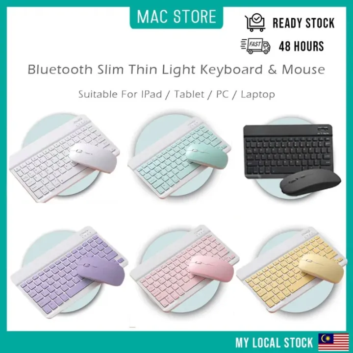 WARRANTY Minimalist Wireless Bluetooth Slim 10 inch Keyboard Mouse Set For Ipad /Android Tablets / Laptop / PC