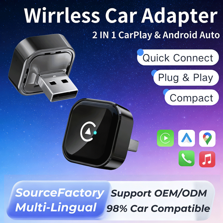 2026 Wireless CarPlay for iPhone & Android, 2-in-1 Plug and Play Converts Wired to Wireless CarPlay Android Auto, Fast Auto-Conn
