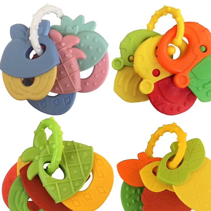 3pcs set Baby Fruit Teeth Gel Silicone head Teether fitness educational toy CN