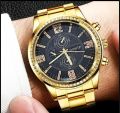 3 Pcs /Mens Fashion Golden Jewelry Deal Top class Casual  Watch + Braclet+Nacklace For Men/Boys Trendy Watch In Random Dial Designs. 