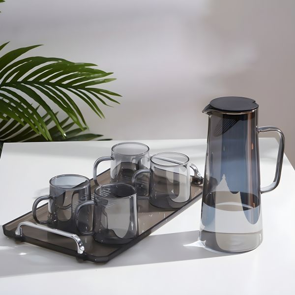 Grey deli Glass ware Tea Kettle- & 4 Cups