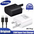 Original Samsung 25W UK Plug Super Fast Charger UK 3 Pin Usb Type C Cargador Cable For Galaxy Z Flip Fold 5 4 3 S24 S21 Note 20 10 Ultra A54 A70,50/A80/A80,A71,A72,A73,A51,A52,A53,A31,A32,A33,A04 ,A02s Samsung All Model Sported,. 