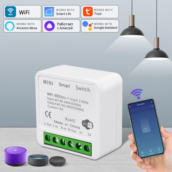 WiFi Smart Switch RF433Mhz Module Relay Breaker 16A 20A Tuya Smart Life APP Alexa  Assistant Voice Control 2-way Control