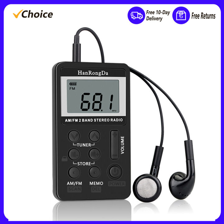 HanRongDa HRD-103 AM FM Digital Radio 2 Band Stereo Receiver w/ Headphones LCD Screen Rechargeable Battery Portable Pocket Radio