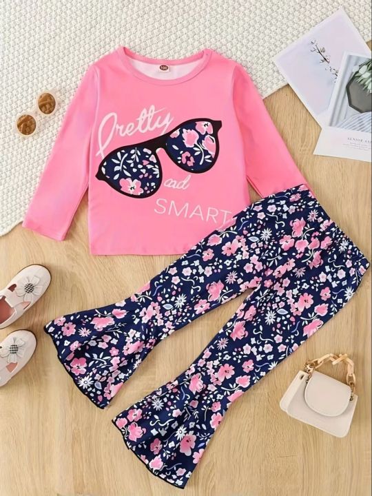 Spring%20Autumn%20Baby%20Girl's%20Collared%20Long%20Sleeve%20Top%20with%20Letter%20Print%20And%20Random%20Flower%20Long%20Pants%20Casual%20Two-Piece%20Set%20-%20Image%206