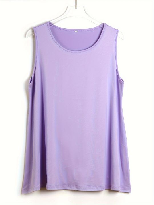 Plus%20Size%20Simple%20Solid%20Tank%20Top%20Casual%20Crew%20Neck%20Sleeveless%20Tank%20Top%20For%20Summer%20Women's%20Plus%20Size%20Clothing%20-%20Image%204