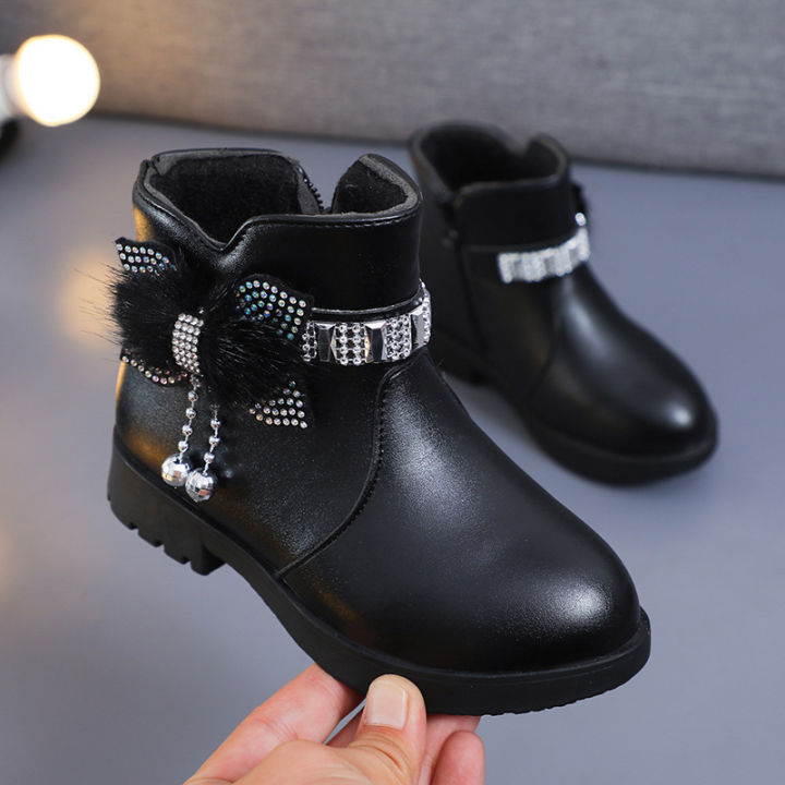 Girls%20Children%20Princess%20Shoes%20with%20Butterfly%20Knot%20Soft%20Sole%20High%20Top%20Studded%20Boots%20Kids%20Casual%20PU%20Leather%20Boots%20Pure%20Color%20Shoes%20-%20Image%204