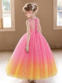 Tween Girl Dress Elegant Pink Crooked Yellow Flower Girl Dress Pearl Bow Dress Princess Skirt  Ceremony Birthday Party. 