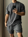 Men's Pure Cotton Short Sleeved Shorts Set, Trendy European and American High Street Loose Sports and Leisure T-shirt. 