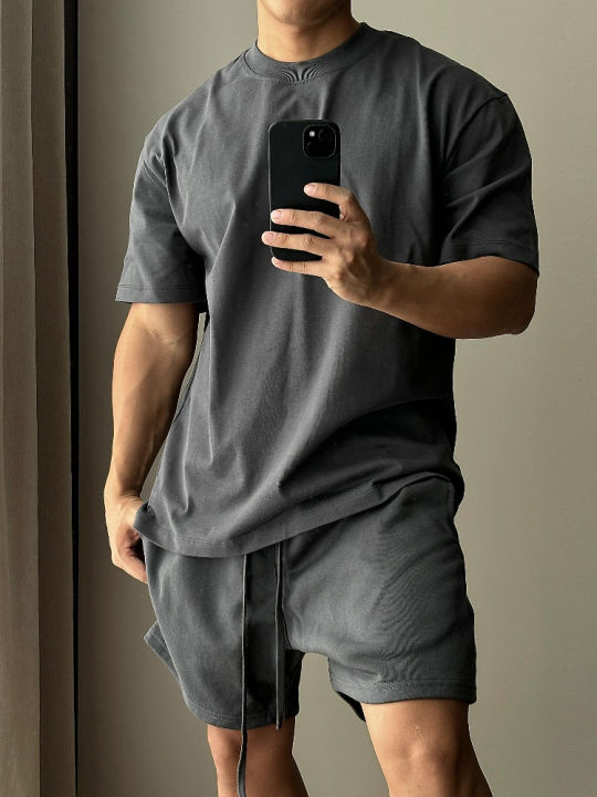 Men's%20Pure%20Cotton%20Short%20Sleeved%20Shorts%20Set,%20Trendy%20European%20and%20American%20High%20Street%20Loose%20Sports%20and%20Leisure%20T-shirt%20-%20Image%206