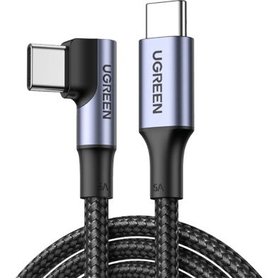 UGREEN 70643 USB-C 2.0 to Angled USB-C M/M Cable Aluminium Shell with Braided 1m (Black) US334