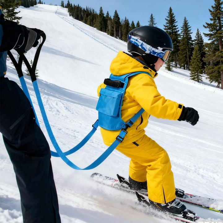 Ski- En Snowboardharnas Voor Kinderen – Met Verstelbare Riem En Rugzak, Blauw, Voor Beginners