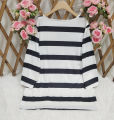 Ladies' striped and printed half-button placket large-size long-sleeved T-shirt, fashionable, elegant, casual, warm long-sleeved.
