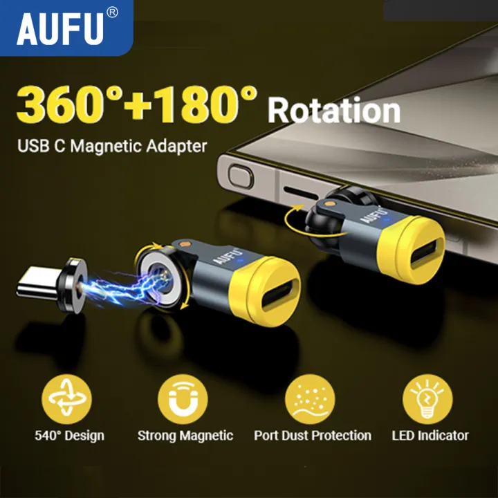 AUFU 540 Degree Rotating Magnetic Adapter USB to Type-C Charging Cable ...