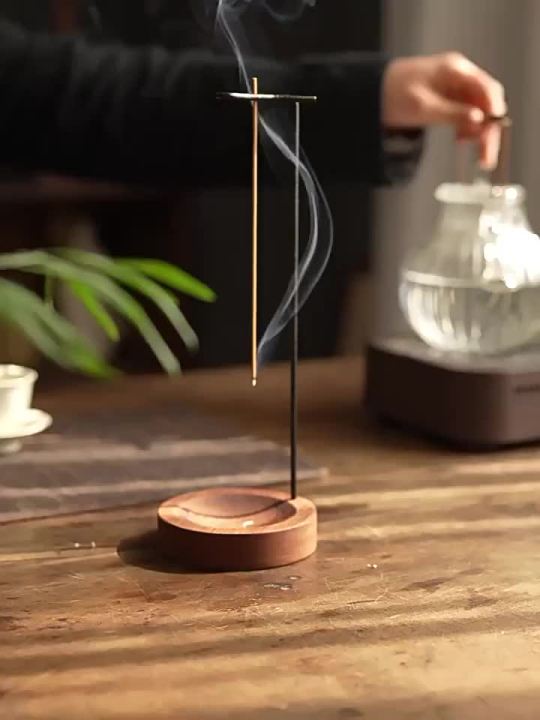 Insence Burner Upside Down Incense Burner Incense Stick Holder Wooden Round Incense Tray Ornament Bedroom Home Yoga Decoration