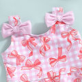 Kids Girls Bow 3pcs Bikini Sets Cute Plaid Print Sleeveless Tank Top with Briefs Swimwear Ruffle Trim Swimsuit Summer Beachwear. 