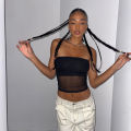2026 Women's  Hot Girl Style Black Y2K Mesh Crop Top Strapless Urban Style Off-Shoulder Fitted Short Tank Top. 
