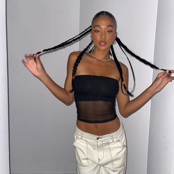 2026%20Women's%20%20Hot%20Girl%20Style%20Black%20Y2K%20Mesh%20Crop%20Top%20Strapless%20Urban%20Style%20Off-Shoulder%20Fitted%20Short%20Tank%20Top%20-%20Image%206