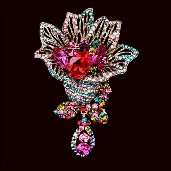 Elegant Women Men Flower Solid Crystal Shining Brooch Pin Exquisite High-end Pendant Badges Corsages
